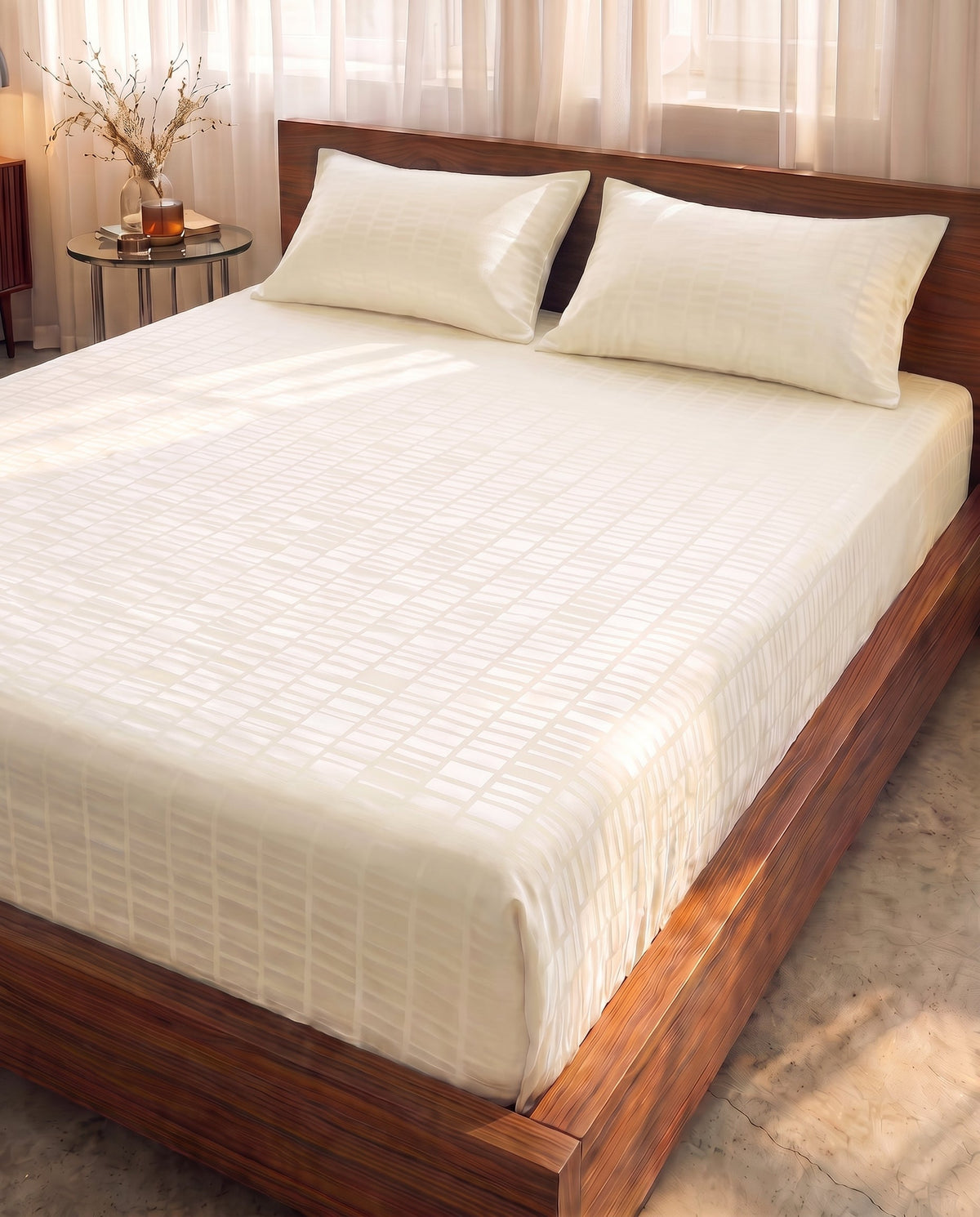 Dashes Fitted Bedsheet Set - Off White